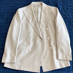Suit Supply - Elegant Cream Double-Breasted Men's Blazer (Size 42 Reg) Slim Fit